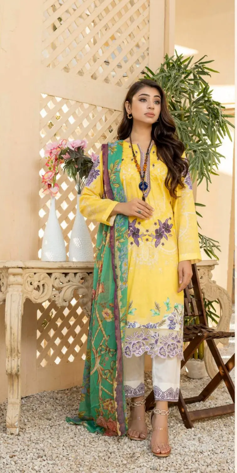 JA-06 Jawed Arts Luxury Embroidered Lawn Unstitched - Image 5