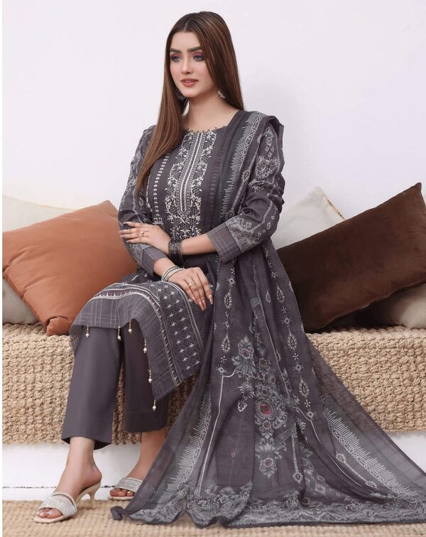BH-01 Bin Hameed Luxury Embroidered Lawn Unstitched Suit - Image 4