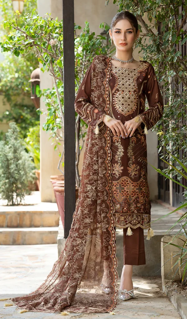 Rujhan Khas Luxury Embroidered Fine Swiss Unstitched D-08 - Image 7