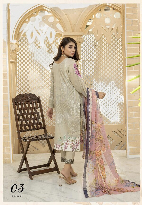 JA-03 Jawed Arts Luxury Embroidered Lawn Unstitched - Image 3