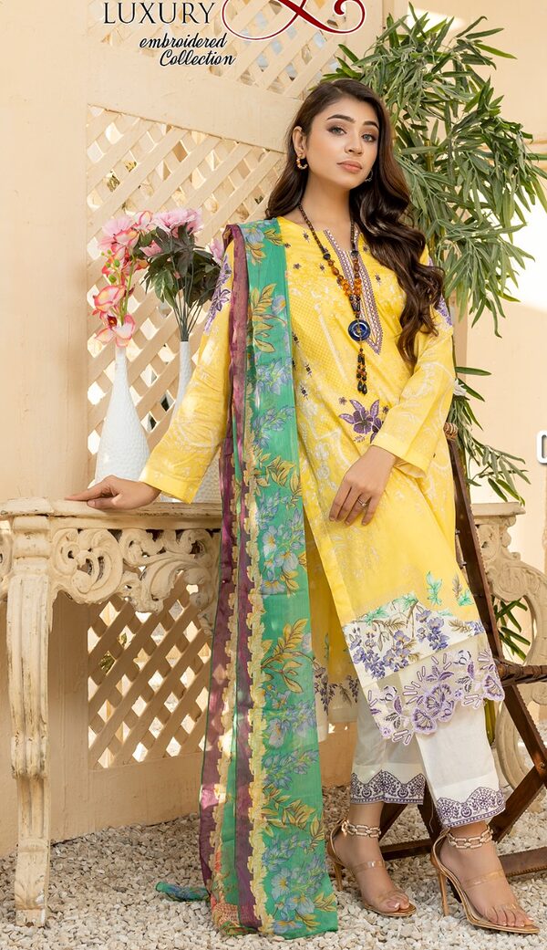 JA-06 Jawed Arts Luxury Embroidered Lawn Unstitched - Image 4