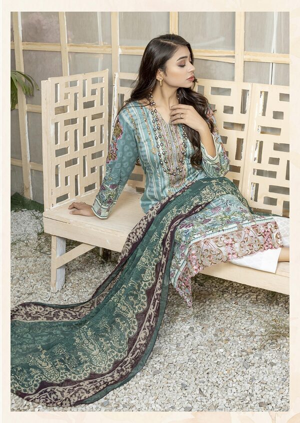 JA-08 Jawed Arts Luxury Embroidered Lawn Unstitched - Image 4