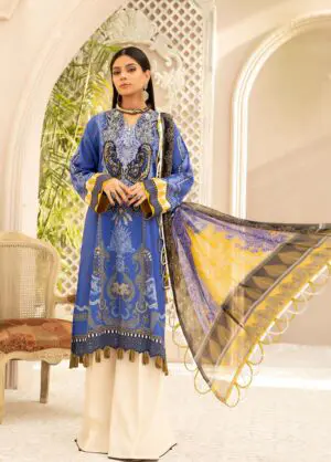 D-7 Vitalia Printed Embroidered Linen Unstitched