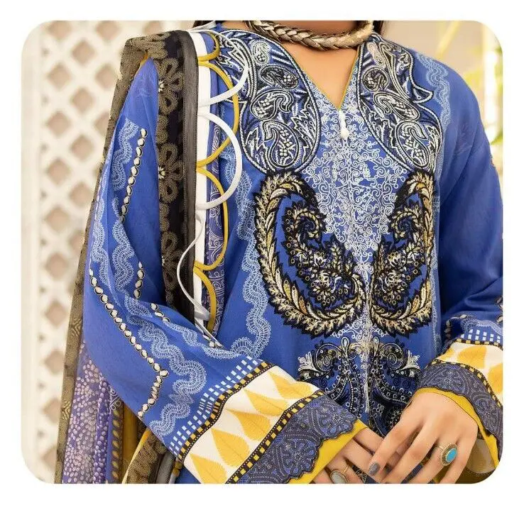D-7 Vitalia Printed Embroidered Linen Unstitched - Image 5