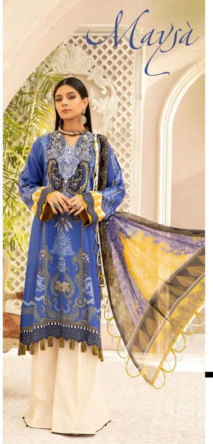 D-7 Vitalia Printed Embroidered Linen Unstitched - Image 6