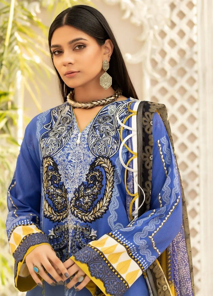 D-7 Vitalia Printed Embroidered Linen Unstitched - Image 9