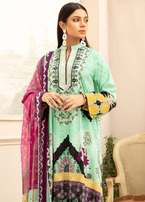 D-8 Vitalia Printed Embroidered Linen Unstitched - Image 2