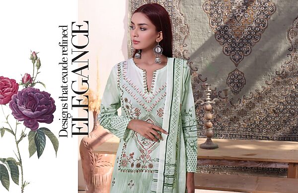 BH-02 Bin Hameed Luxury Embroidered Lawn Unstitched Suit - Image 2