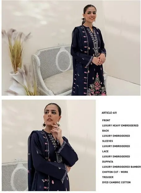 GJ-11 Gull Jee Luxury Embroidered Lawn Unstitched - Image 3