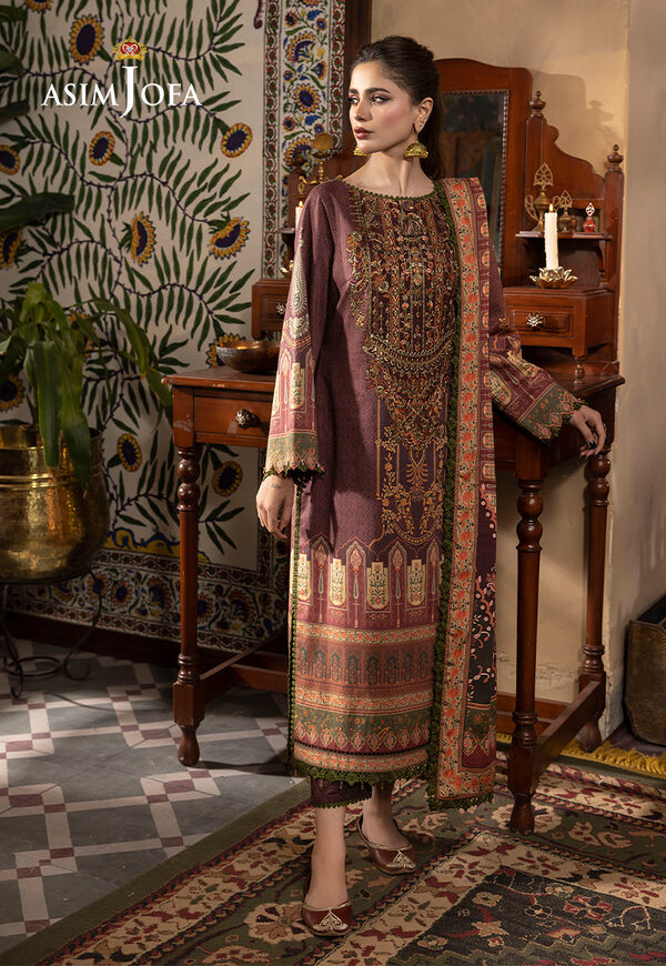AJNR-07 Asim Jofa Rania Spring Summer Maroon Unstitched
