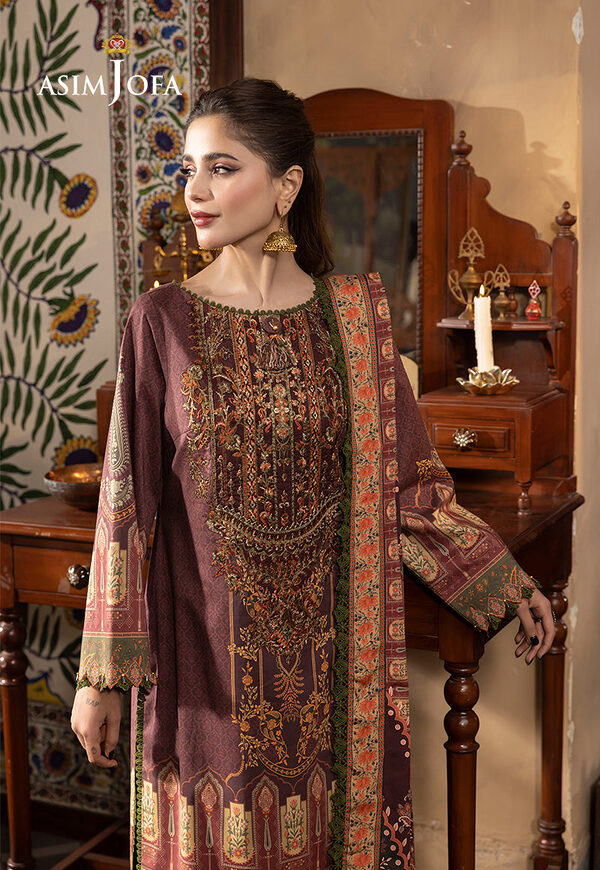 AJNR-07 Asim Jofa Rania Spring Summer Maroon Unstitched - Image 4