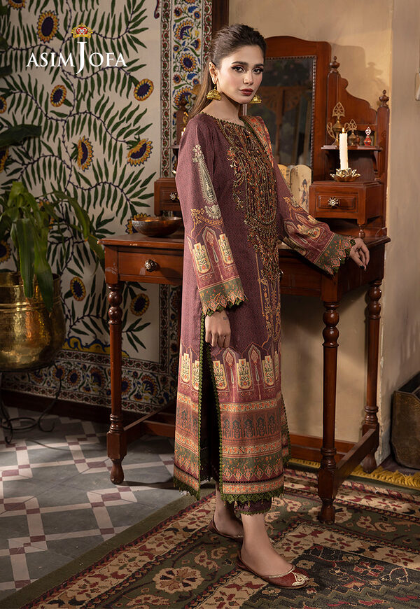 AJNR-07 Asim Jofa Rania Spring Summer Maroon Unstitched - Image 5