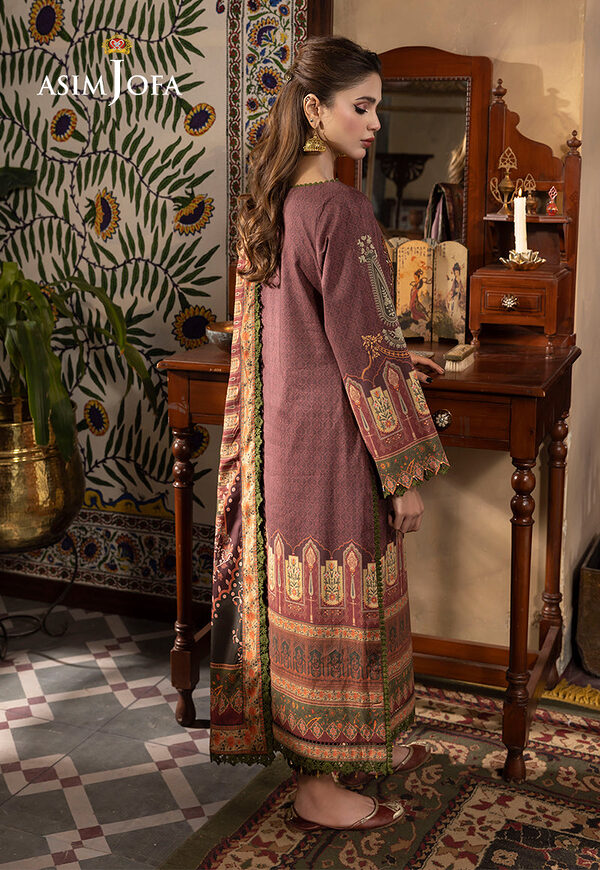 AJNR-07 Asim Jofa Rania Spring Summer Maroon Unstitched - Image 2