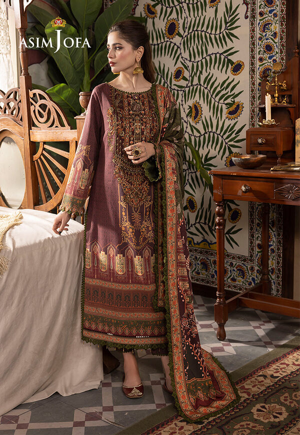 AJNR-07 Asim Jofa Rania Spring Summer Maroon Unstitched - Image 3