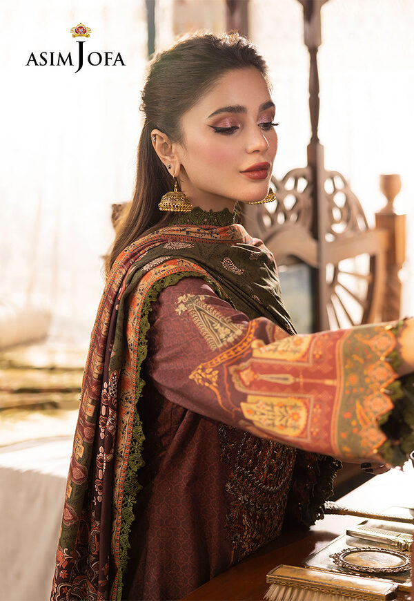 AJNR-07 Asim Jofa Rania Spring Summer Maroon Unstitched - Image 9
