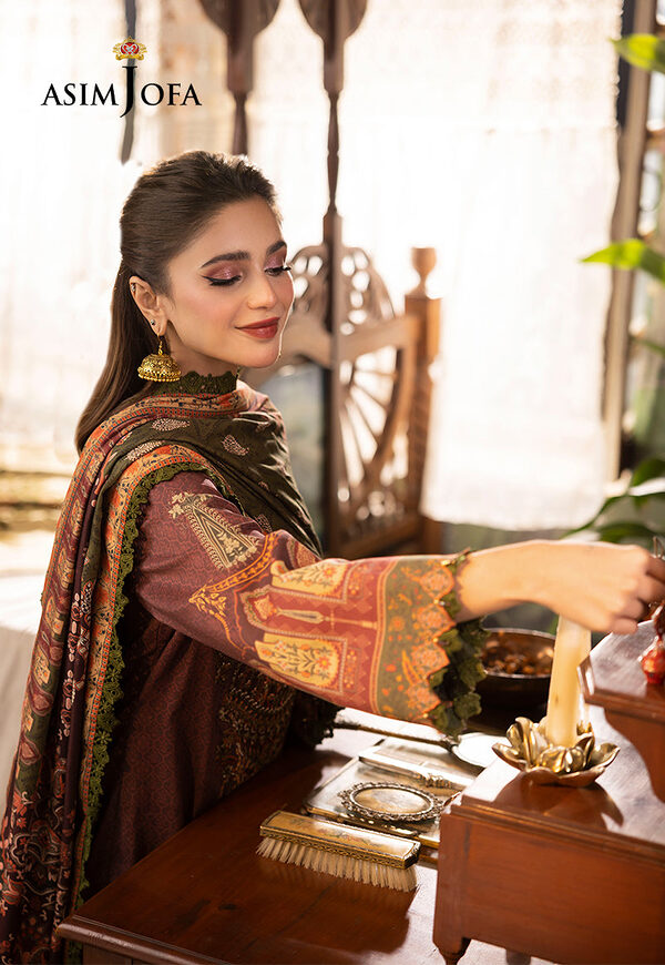 AJNR-07 Asim Jofa Rania Spring Summer Maroon Unstitched - Image 10