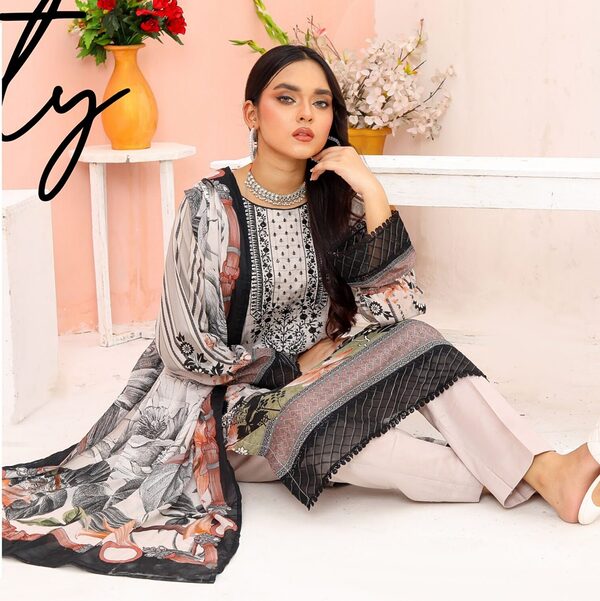 Bin Hameed Luxury Embroidered Lawn Readymade 3pc - Image 4