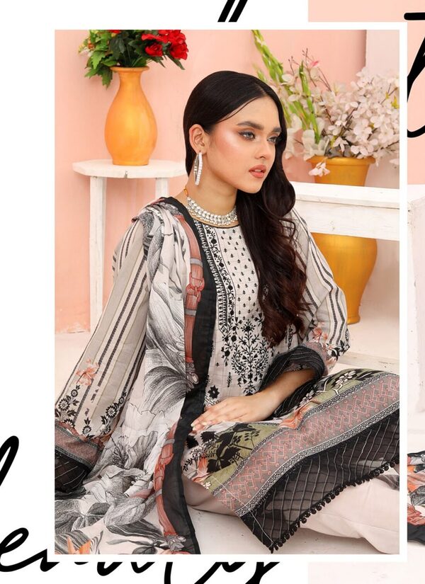 Bin Hameed Luxury Embroidered Lawn Readymade 3pc - Image 5
