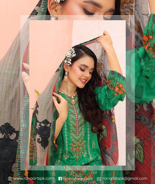Bin Hameed Luxury Embroidered Lawn Readymade 3pc - Image 10