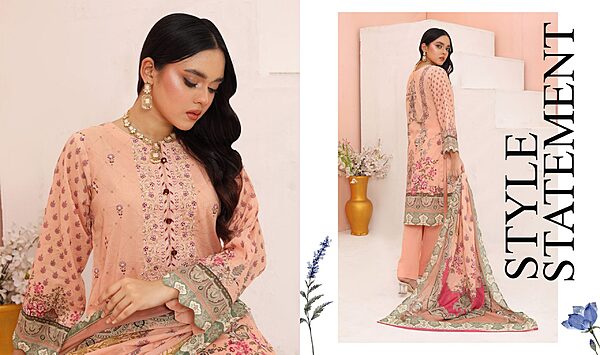 Bin Hameed Luxury Embroidered Lawn Readymade 3pc - Image 6