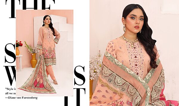 Bin Hameed Luxury Embroidered Lawn Readymade 3pc - Image 7
