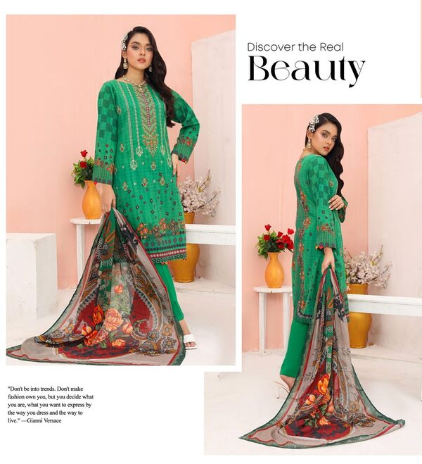 Bin Hameed Luxury Embroidered Lawn Readymade 3pc - Image 7