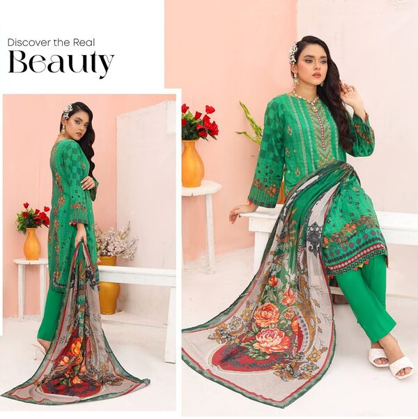 Bin Hameed Luxury Embroidered Lawn Readymade 3pc - Image 2