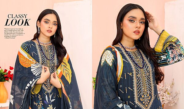 Bin Hameed Luxury Embroidered Lawn Readymade 3pc - Image 3