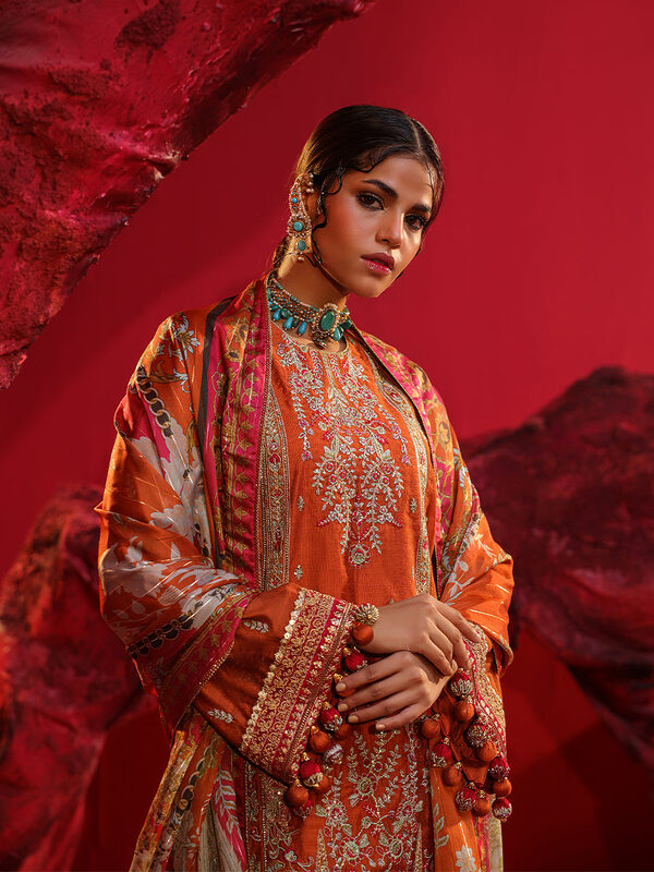 Salitex Jihaan Luxury Embroidered suit Unstitched 3pc - Image 4