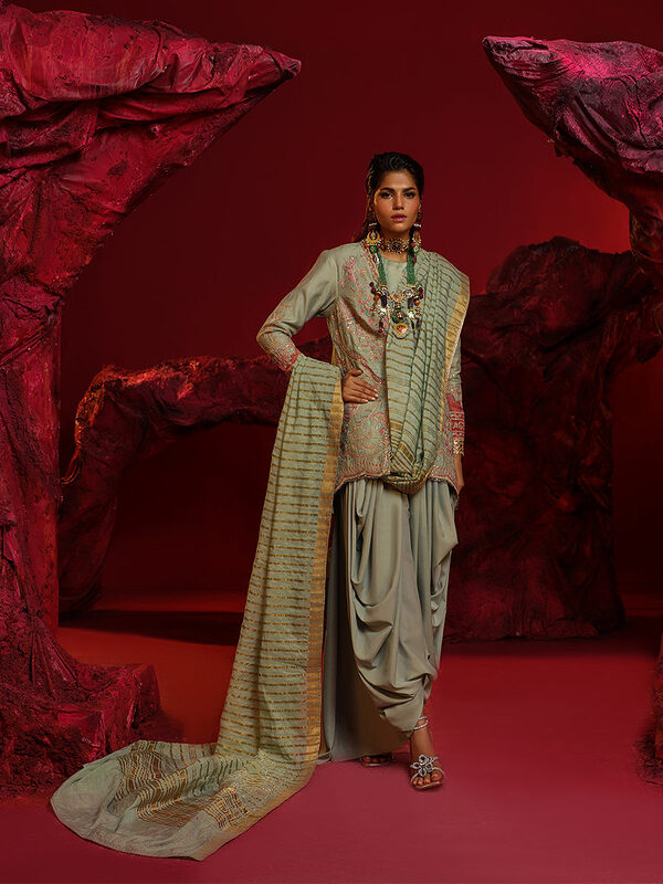 Salitex Jihaan Luxury Embroidered suit Unstitched 3pc - Image 4