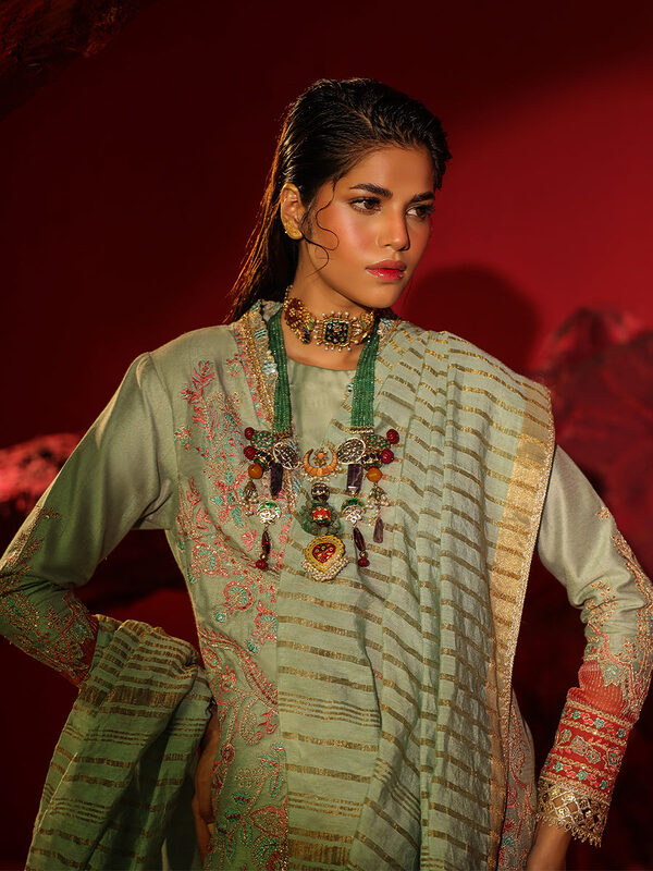 Salitex Jihaan Luxury Embroidered suit Unstitched 3pc - Image 5