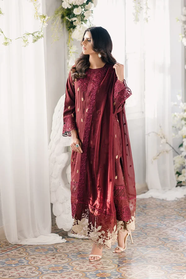Imperial Wine-Azure Ensembles Lawn Jacquard Unstitched - Image 4