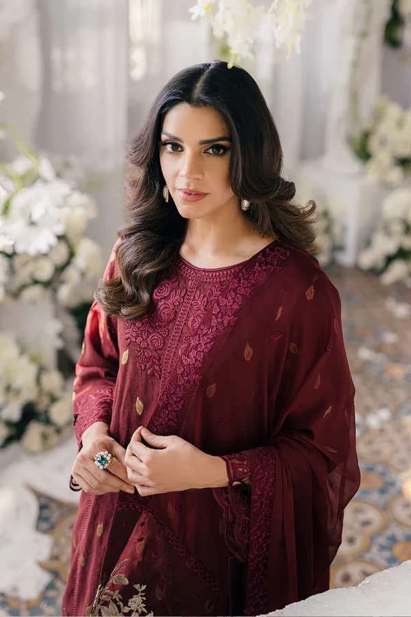 Imperial Wine-Azure Ensembles Lawn Jacquard Unstitched - Image 5