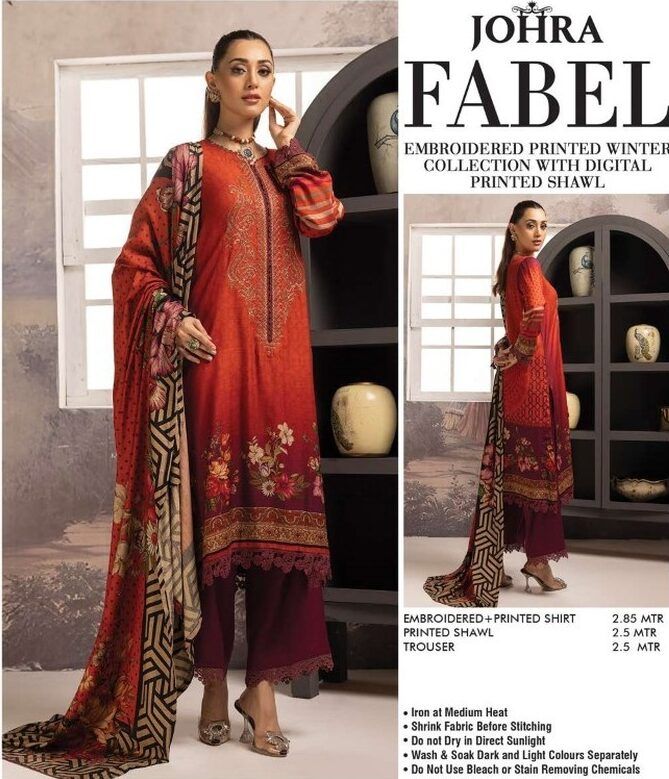 Johra Fabel Emb Dhanak Winter Collection Unstitched JH-204 - Image 5