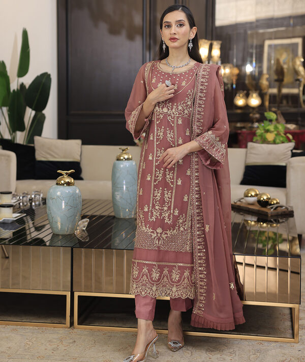 Merakish Luxury Sequins Embroidered Chiffon-Rose Pink - Image 3