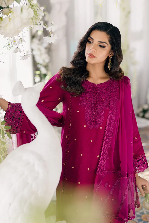 Petunia Plum-Azure Ensembles Lawn Jacquard Unstitched - Image 3