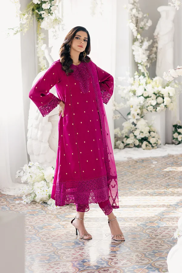 Petunia Plum-Azure Ensembles Lawn Jacquard Unstitched - Image 4