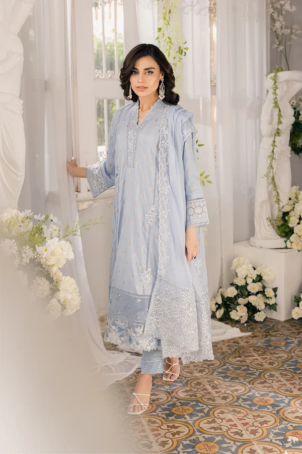 Slate Symphony-Azure Ensembles Lawn Jacquard Unstitched - Image 3