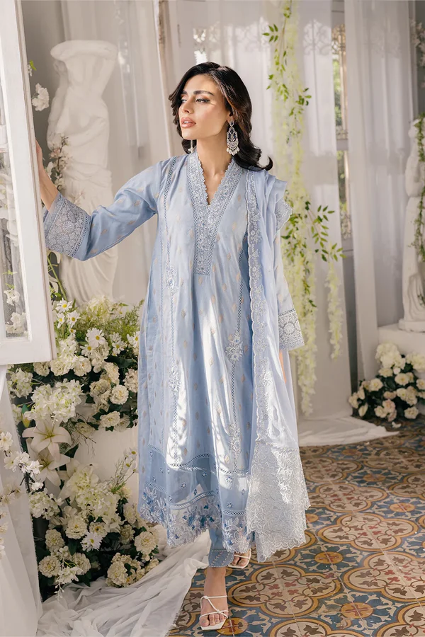Slate Symphony-Azure Ensembles Lawn Jacquard Unstitched