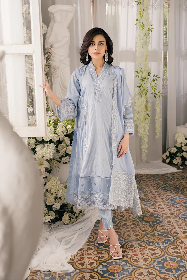 Slate Symphony-Azure Ensembles Lawn Jacquard Unstitched - Image 9