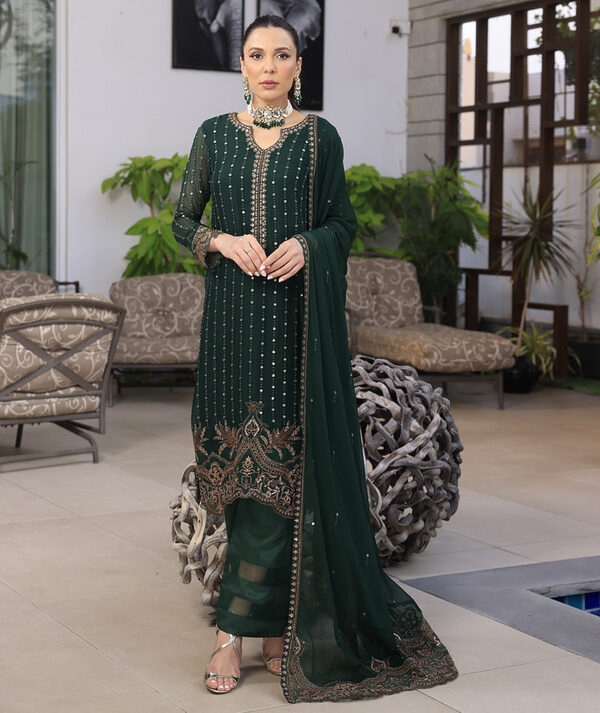 Merakish Luxury Sequins Embroidered Chiffon-Racing Green - Image 5
