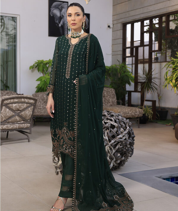 Merakish Luxury Sequins Embroidered Chiffon-Racing Green - Image 7