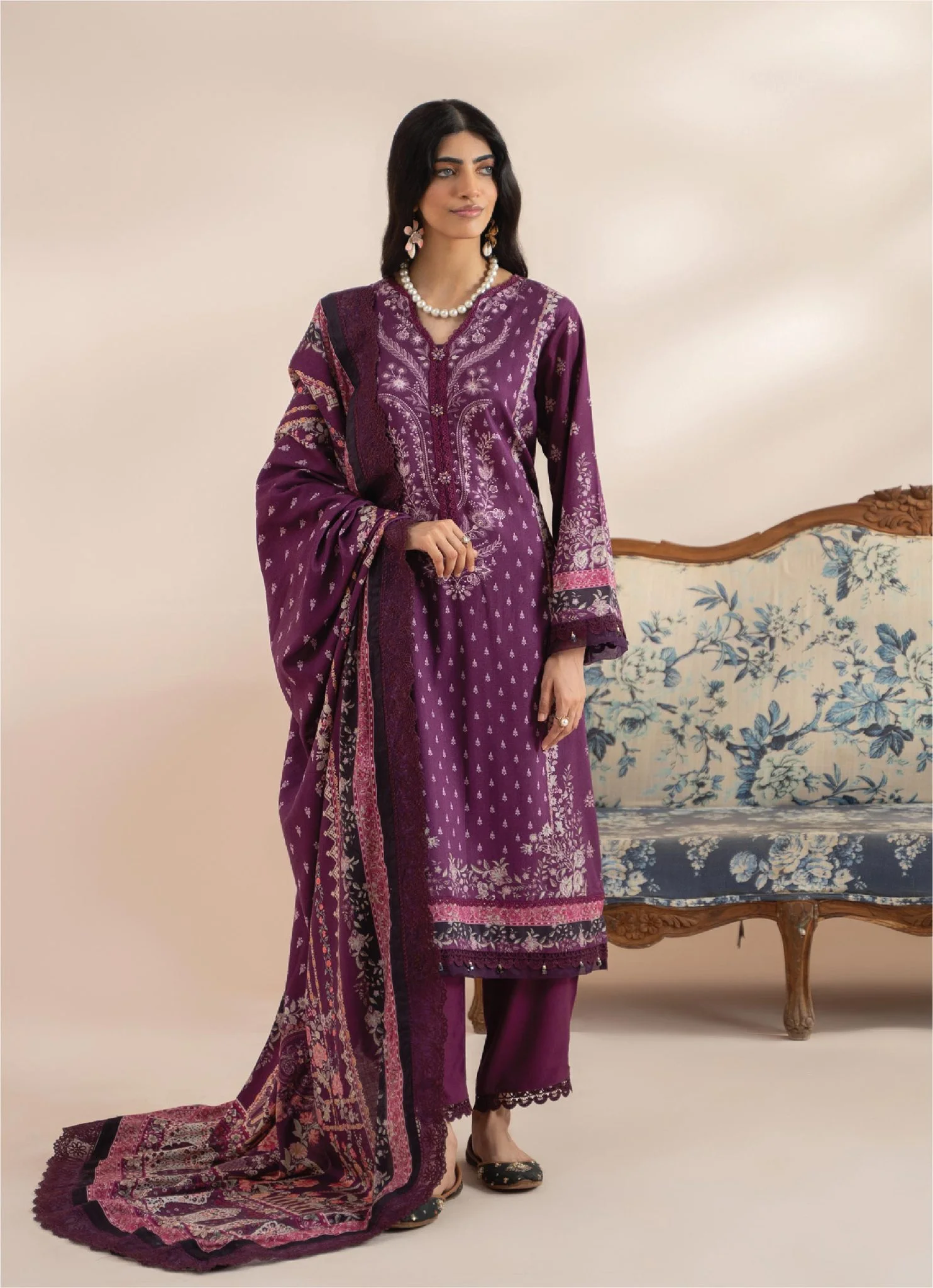 Mausummery Digital Print Linen Winter Unstitched - Amethyst