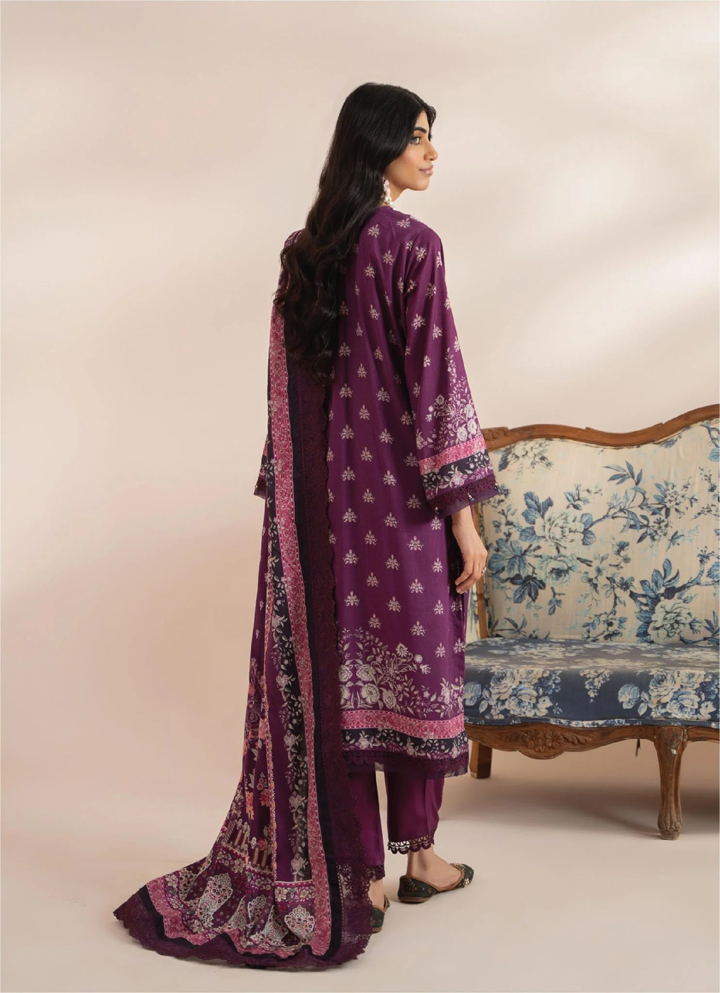Mausummery Digital Print Linen Winter Unstitched - Amethyst - Image 2