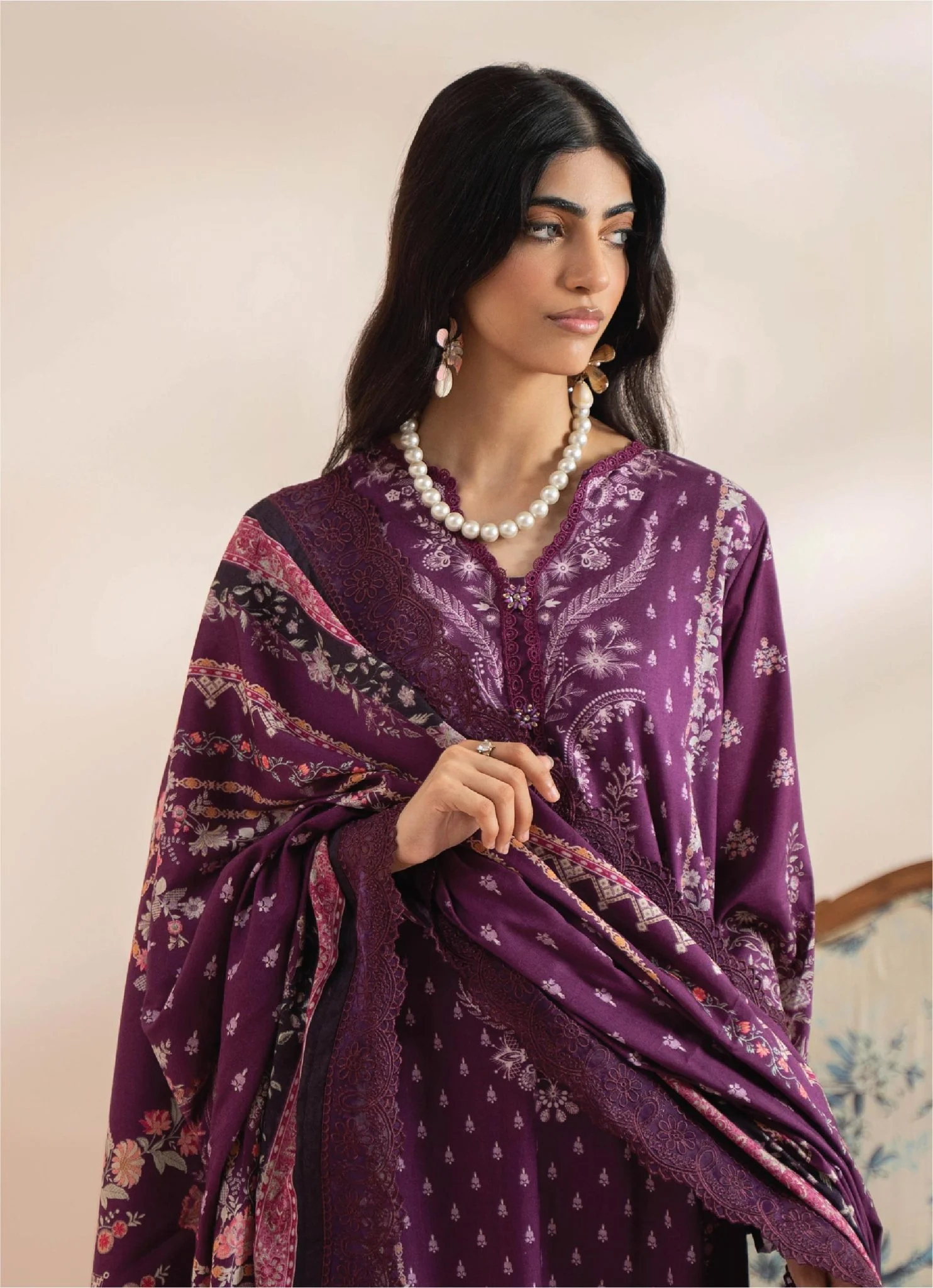 Mausummery Digital Print Linen Winter Unstitched - Amethyst - Image 3
