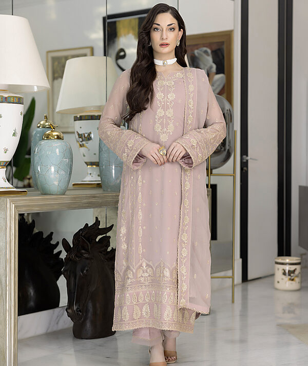 Merakish Luxury Sequins Embroidered Chiffon-Carnation Pink - Image 3