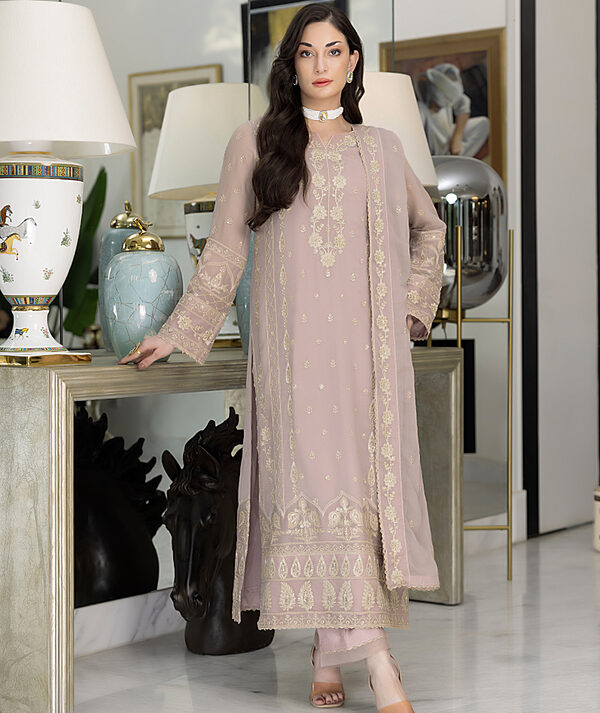 Merakish Luxury Sequins Embroidered Chiffon-Carnation Pink - Image 5