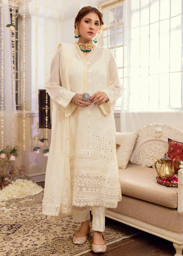 Merakish Luxury Sequins Embroidered Khaddi Net-Off-White