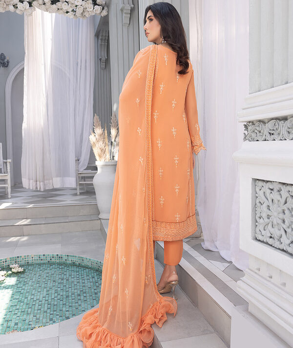 Merakish Luxury Sequins Embroidered Chiffon-Orange Peel - Image 2
