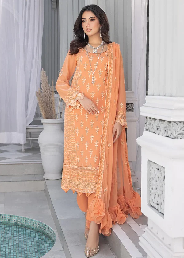Merakish Luxury Sequins Embroidered Chiffon-Orange Peel - Image 5